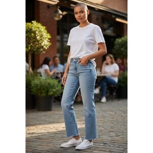 Flag & Anthem High Rise Straight Jeans Light Wash Raw Hem Womens 4/27